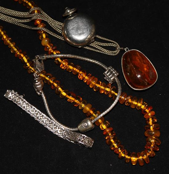 Mixed items including amber necklace etc.